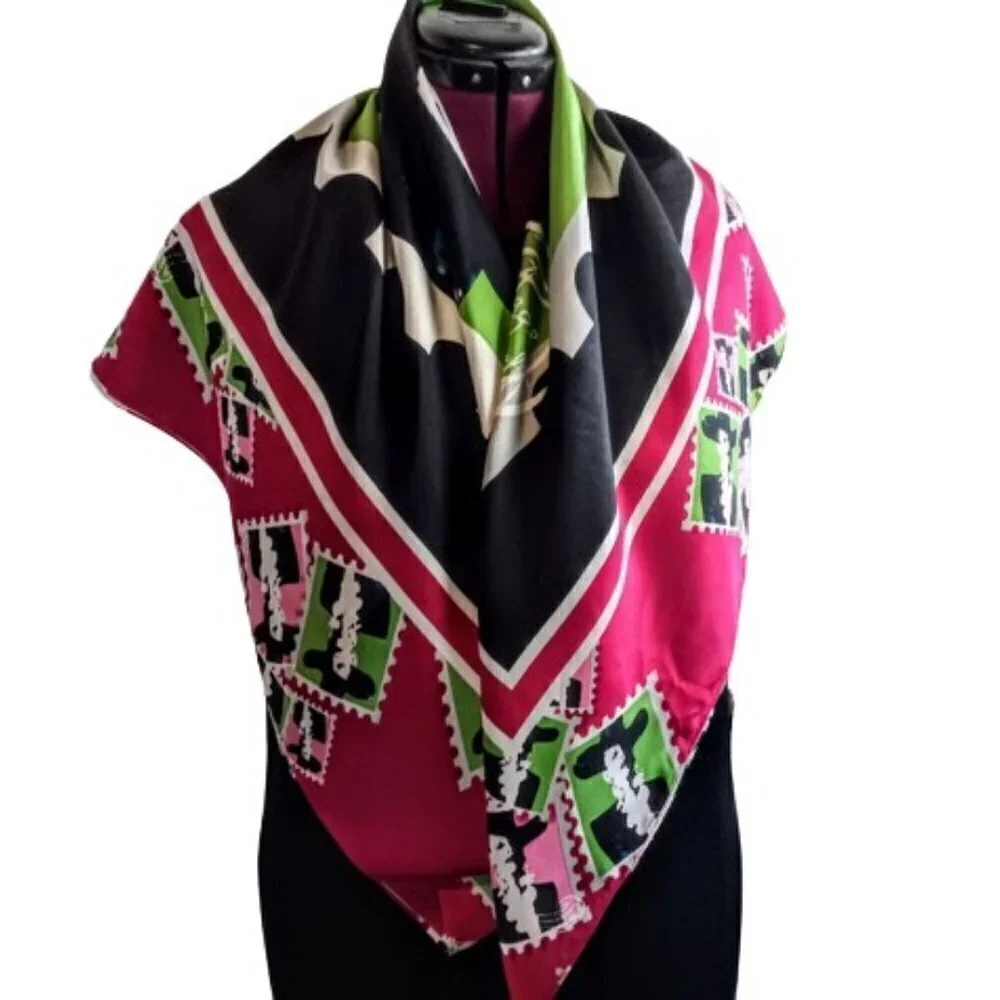 Vintage Vollbracht Postage Stamp Square Silk Scarf